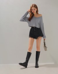 Casual Lettuce-Edge Hem Ribbed Knitted Crop Top