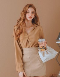 Minimalist Knot Notch Neck Blouse