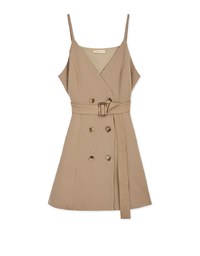 Korean Style Thin Straps Double-Breasted Belted Mini Dress