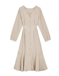 Elegant Ribbon-Back Button-Down Fishtail Midi Dress