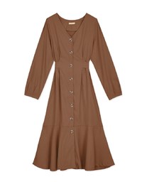 Elegant Ribbon-Back Button-Down Fishtail Midi Dress