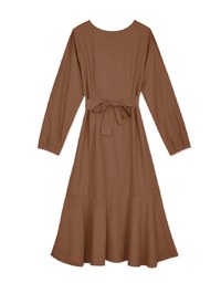 Elegant Ribbon-Back Button-Down Fishtail Midi Dress