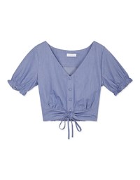 Drawstring Washed Chambray Crop Top