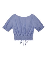 Drawstring Washed Chambray Crop Top