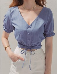 Drawstring Washed Chambray Crop Top