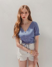 Drawstring Washed Chambray Crop Top