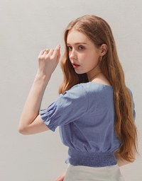 Drawstring Washed Chambray Crop Top