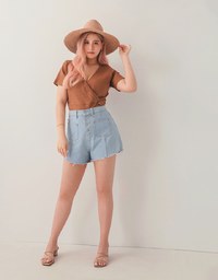 Button-Up Arcuates Denim Shorts