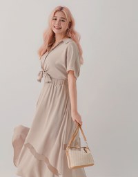 Asymmetrical Sheer-Panel Knot-Tie Maxi Dress