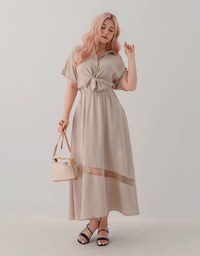 Asymmetrical Sheer-Panel Knot-Tie Maxi Dress