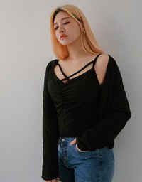 Criss-Cross Scrunch Cami Top & Cardigan Set Wear