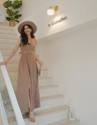 Minimalist Belted Slit Jumpsuit (Shoulder Pads Detachable)