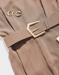 Minimalist Belted Slit Jumpsuit (Shoulder Pads Detachable)