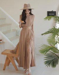 Minimalist Belted Slit Jumpsuit (Shoulder Pads Detachable)