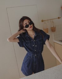 Cargo-Inspired Denim Playsuit