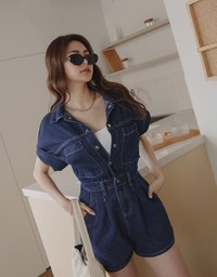 Cargo-Inspired Denim Playsuit