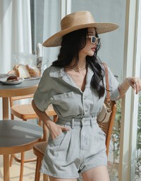 Cargo-Inspired Denim Playsuit