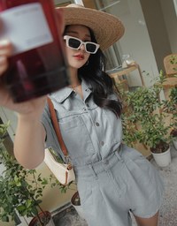 Cargo-Inspired Denim Playsuit