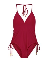 Tall Girl-Thin Strap Lace-Up Side One-Piece Bikini (Thick Padded & Extended Length)
