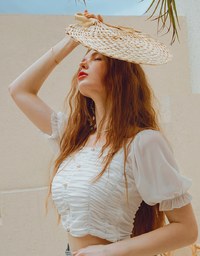 Ruched Puffy Sleeve Crop Top
