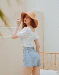 Ruched Puffy Sleeve Crop Top