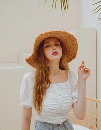 Ruched Puffy Sleeve Crop Top