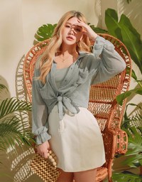 Swiss Dot Gauzy Blouse & Cami Top Set