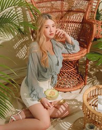 Swiss Dot Gauzy Blouse & Cami Top Set