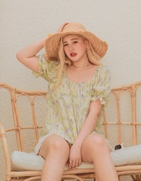 Tie-Dye Puff Sleeve Peplum Top