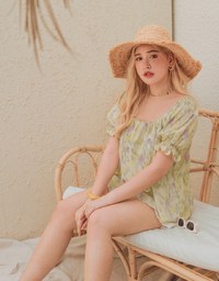 Tie-Dye Puff Sleeve Peplum Top