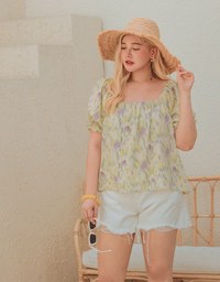 Tie-Dye Puff Sleeve Peplum Top