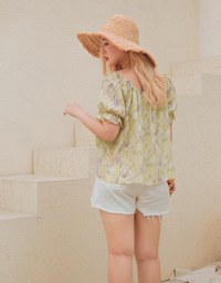 Tie-Dye Puff Sleeve Peplum Top