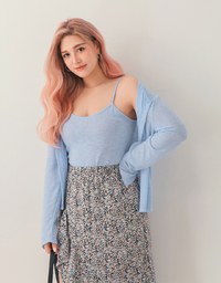 Sheer Fine Knitted Cami Top & Cardigan Set Wear