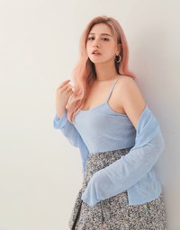 Sheer Fine Knitted Cami Top & Cardigan Set Wear