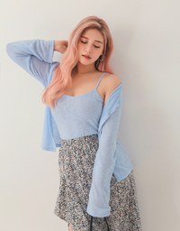 Sheer Fine Knitted Cami Top & Cardigan Set Wear