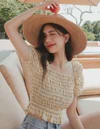 Plaid Shirred Frill Fluttery Top