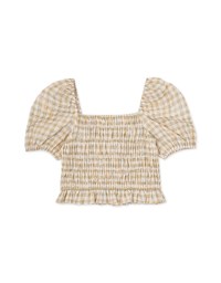 Plaid Shirred Frill Fluttery Top