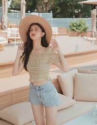 Plaid Shirred Frill Fluttery Top