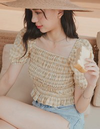 Plaid Shirred Frill Fluttery Top