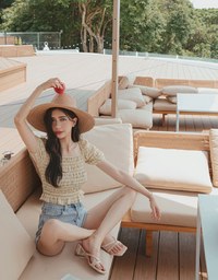Plaid Shirred Frill Fluttery Top