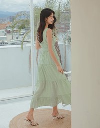 Subtle Plaid Tiered Maxi Dress (With Sash)