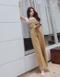Button-Front Suspender Pants (With Belt)