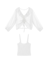 Ruffle Drawstring Two-Piece Style Sheer Top