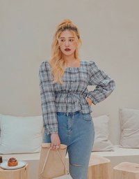 Plaid Chinched-West Top