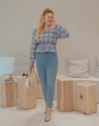 Plaid Chinched-West Top