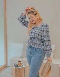 Plaid Chinched-West Top