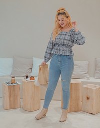 Plaid Chinched-West Top