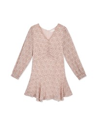 Dainty Printed Front-Ruched Ruffle Mini Dress (With Detechable Shoulder Pads)