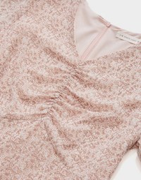 Dainty Printed Front-Ruched Ruffle Mini Dress (With Detechable Shoulder Pads)