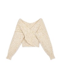 Soigné Off-Shoulder Gold Leaf Embellished Wrap Sweater